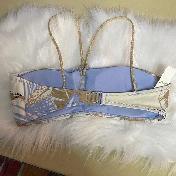 Aerie keyhole bandeau bikini top tropical glitter gold strap size small - Picture 2 of 7